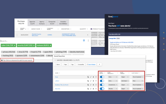 screenshots of updates in the Govspend platform