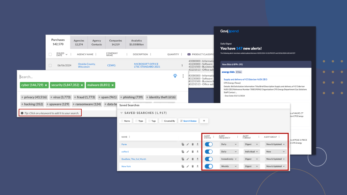 screenshots of updates in the Govspend platform